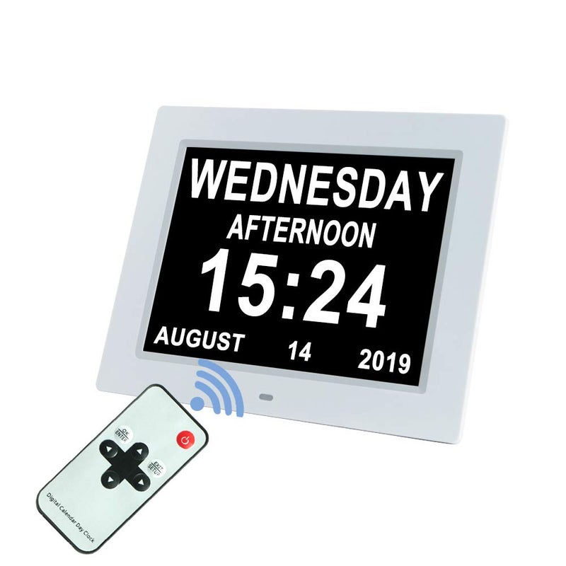 Aowasi [Upgraded 10 Inch] Digital Day Calendar Clock Auto-Diming & 8 Alarms Options Extra Large Non-Abbreviations Dementia Impaired Vision Senior Clocks for Memory Loss Alzheimer Eldarly - Image 1